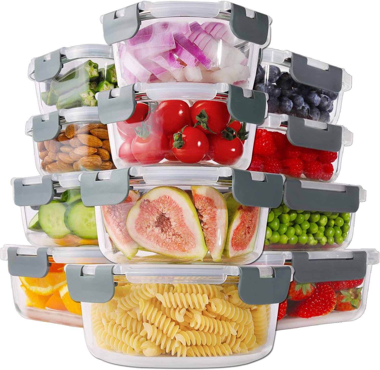 HOMBERKING 12-Pack Glass Food Storage Containers